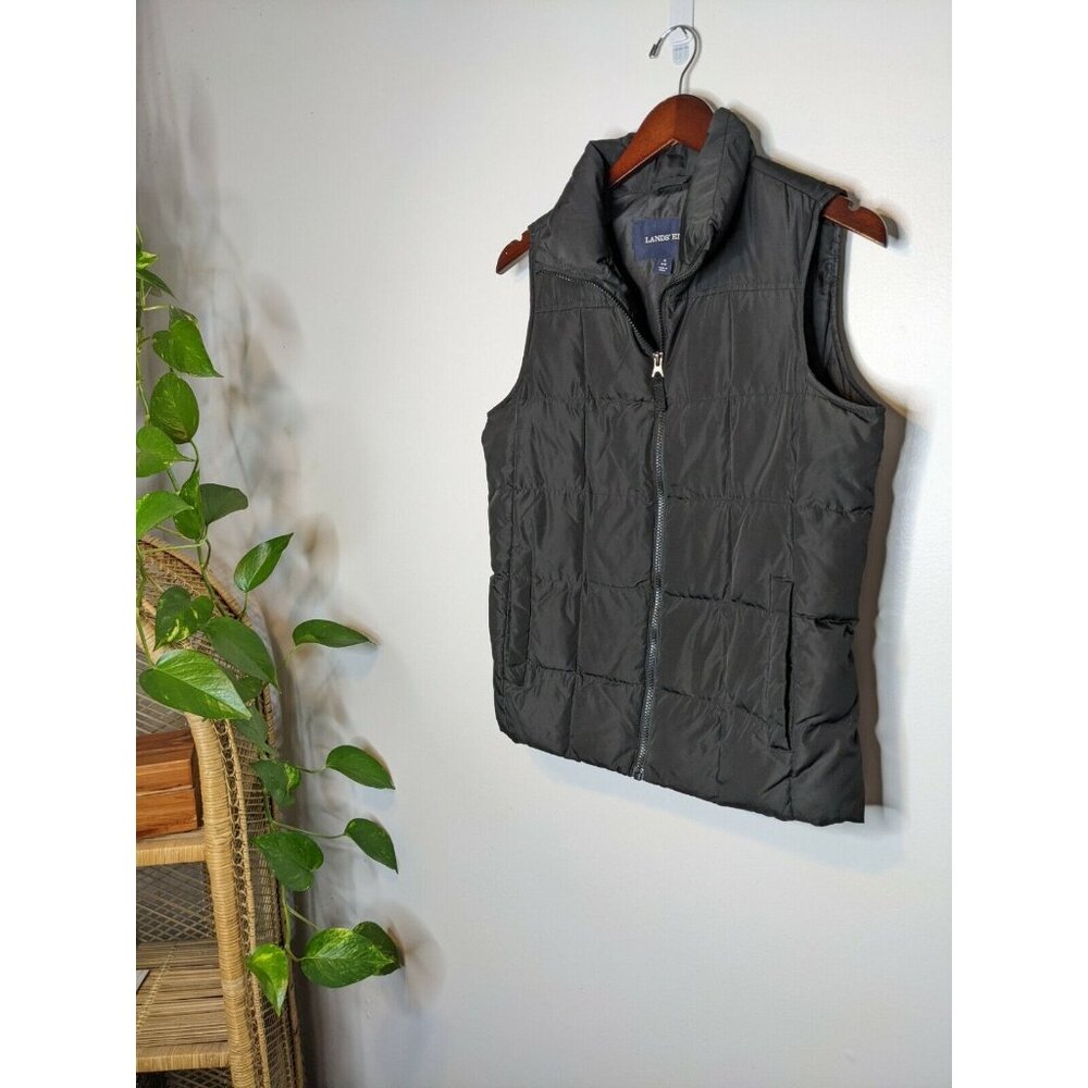 Land’s End Women’s Sz Small Black Puffer Full Zip Front Vest Pockets Quilted